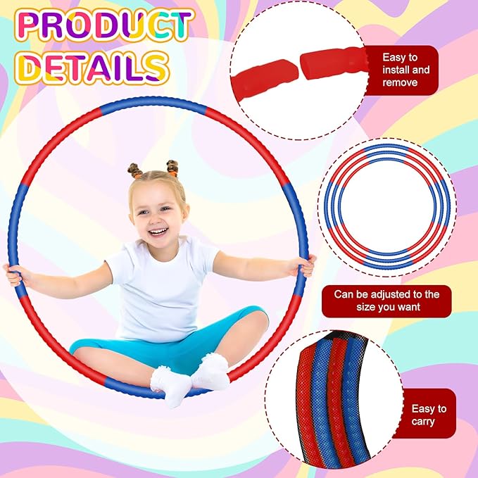 6 Pcs Exercise Hoop Detachable Fitness Rings Adjustable Plastic Toy Fitness Hoop Playground Toys Colored Circles for Teens Games Gymnastics Agility, 28 Inch(Dark Blue, Red)