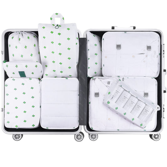 Luggage Cubes, Mossio 9 Set Travel Essentials Backpack Organizer for Women & Men White Cactus