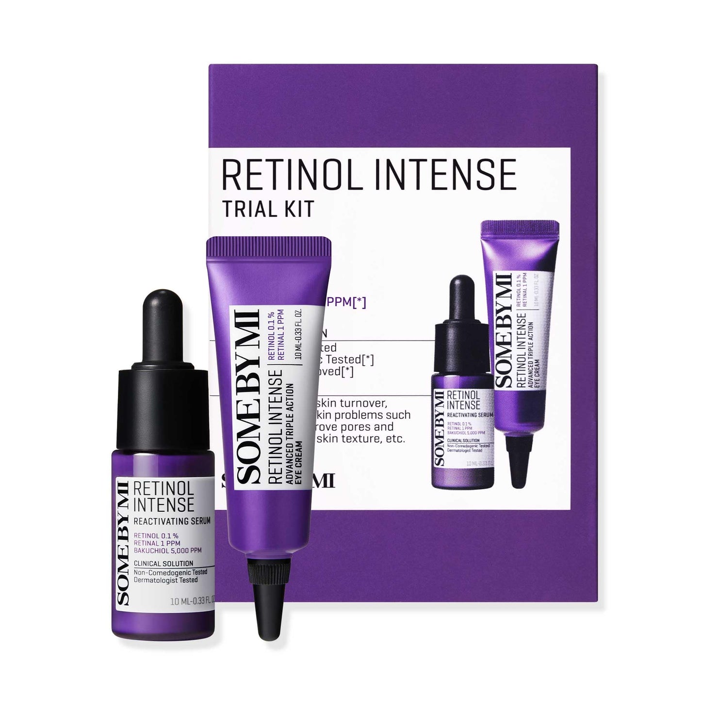 SOME BY MI Retinol Intense Trial Kit - Serum and Eye Cream, 0.33Oz - Mild Korean 0.1% Retinol Face Serum and Eye Cream for Beginner - Skin Texture, Elasticity and Under Eye Care - Korean Skin Care