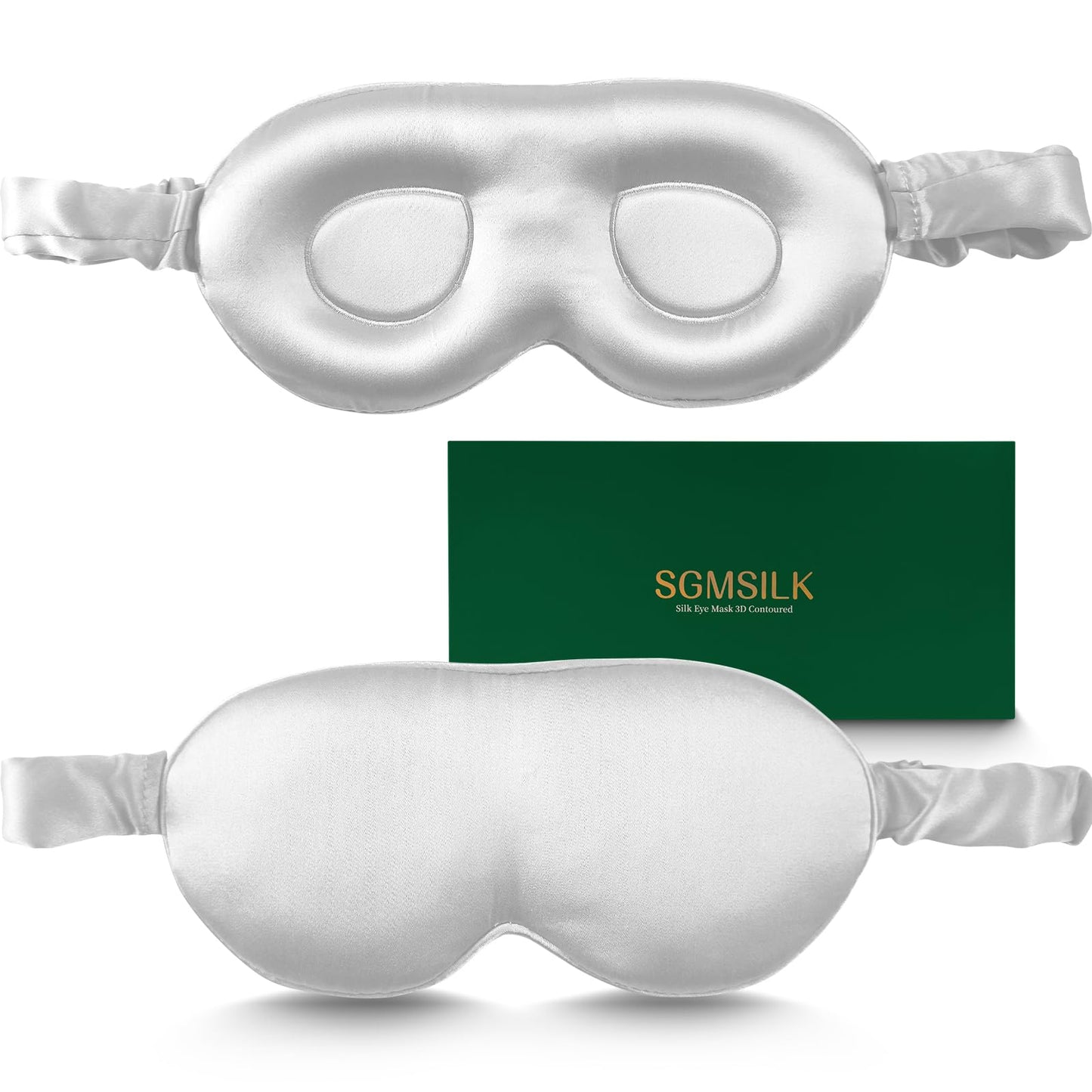 SGMSILK 100% Pure Mulberry Silk Sleep Mask, 3D Contoured Cup Eye Mask for Sleeping, 22 Momme Super Soft Breathable Blindfold, Adjustable Blackout Travel Silk Eye Cover Light Gray
