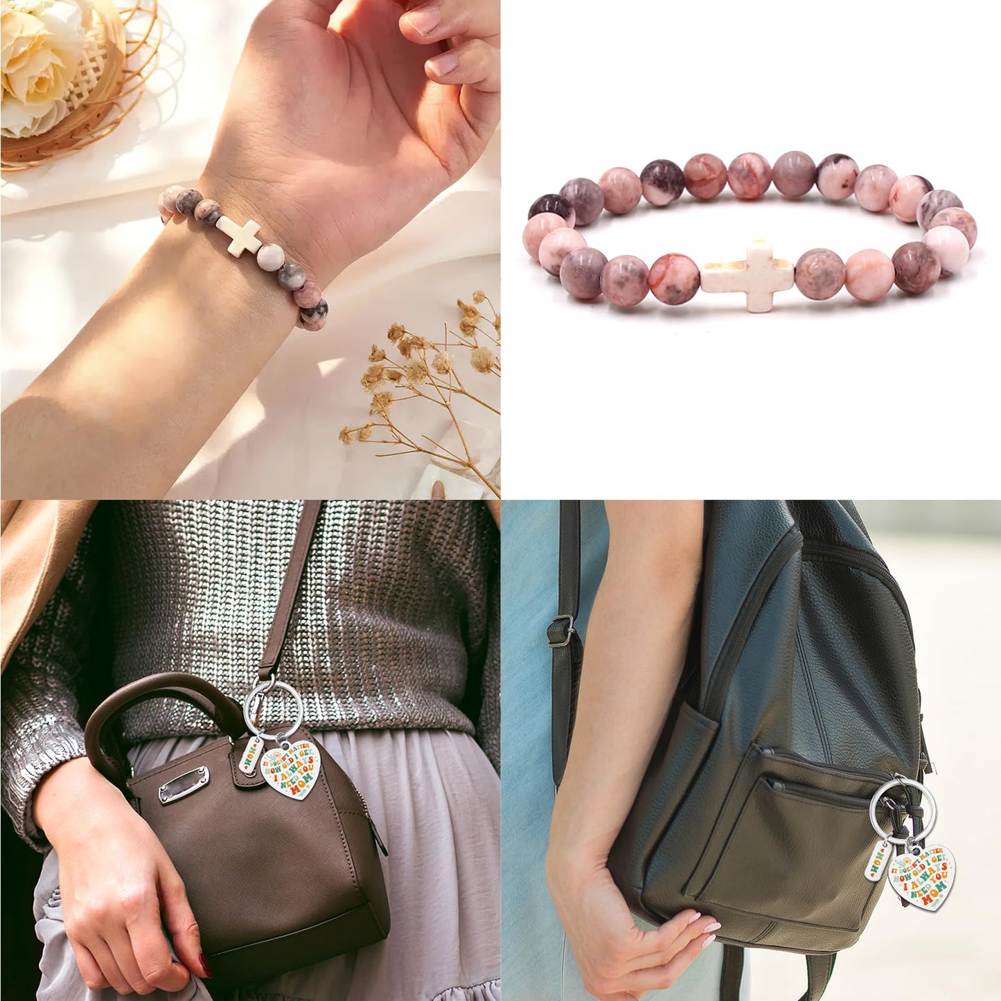 Velokomo Appreciation Gifts for Mom - 5pcs Pink Box Set for Best Mother Birthday Christmas Gift for Women Thank You Present Kit with Makeup Bag Card Bracelet Keychain Candle