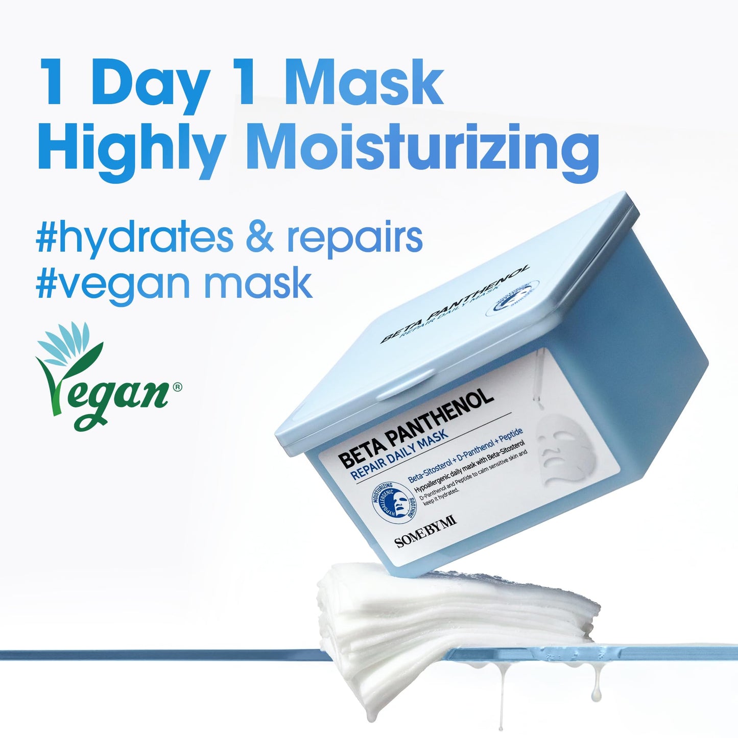 SOME BY MI Beta-Panthenol Repair Daily Mask - 30 Sheets, 11.8Oz - Daily Vegan Korean Face Sheet Mask for Skin Barrier Recovery - Hydrating and Moisturizing Skin Care with Panthenol - Korean Skin Care