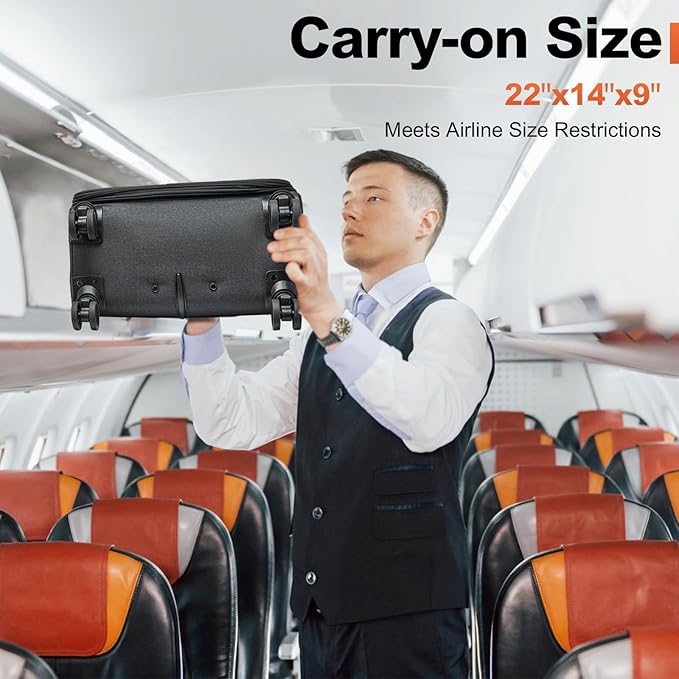 Kono 20 Inch Soft-Sided Carry-On Luggage Airline Approved 20" Spinner Wheels Lightweight Waterproof Suitcase with TSA Lock for Business Travel (Small, Black)