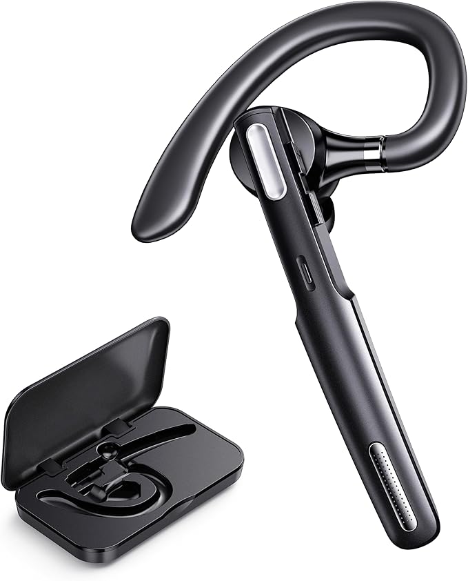 Bluetooth Headset, Wireless Bluetooth Earpiece V5.0 Hands-Free Earphones with Built-in Mic for Driving/Business/Office, Compatible with iPhone and Android (Black)