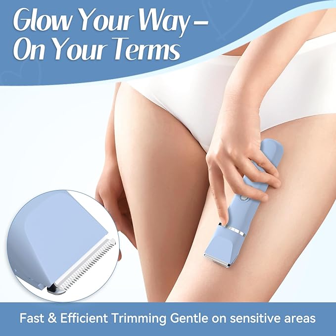 5-in-1 Bikini Trimmer for Women, IPX7 Waterproof Electric Razors Shaver, Cordless Body Hair Trimmer, Facial & Pubic Hair Removal, Ceramic Blade (Sky Blue)