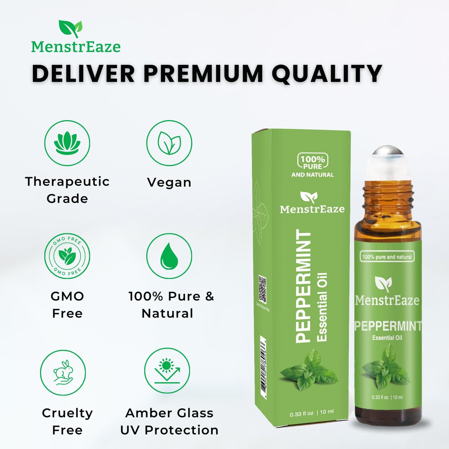 Peppermint Essential Oil Roll On, Migraine & Headache Support, High Potency, Mentha Piperita, 100% Pure Natural, Refreshing and Calming, Nausea Support, 10ml