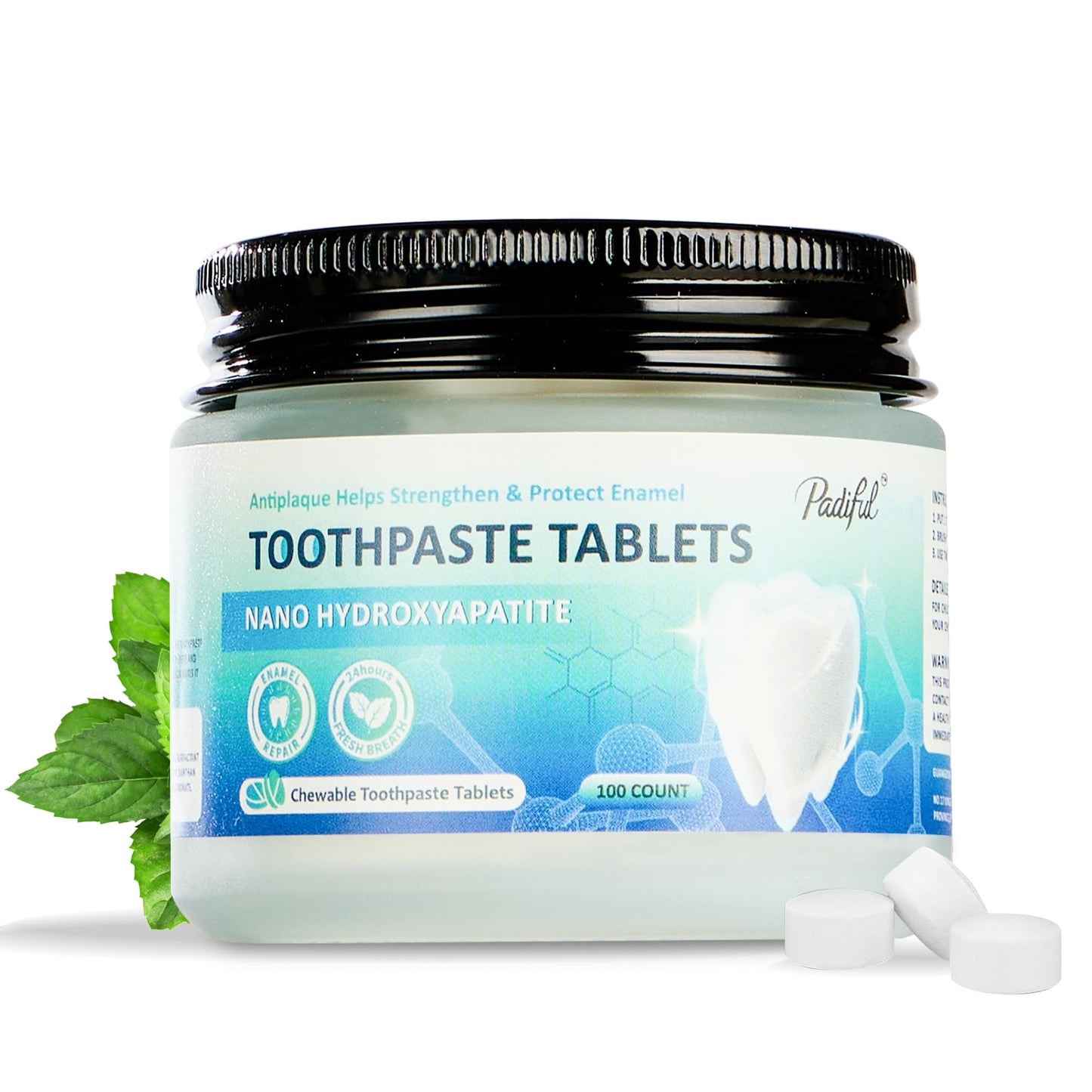 Toothpaste Tablets, Hydroxyapatite Chewable Toothpaste Tabs, Travel Mouthwash Tablets for Deep Cleaning, Fresh Breath, Enamel-Safe, Fluoride & Plastic Free (100 Count)