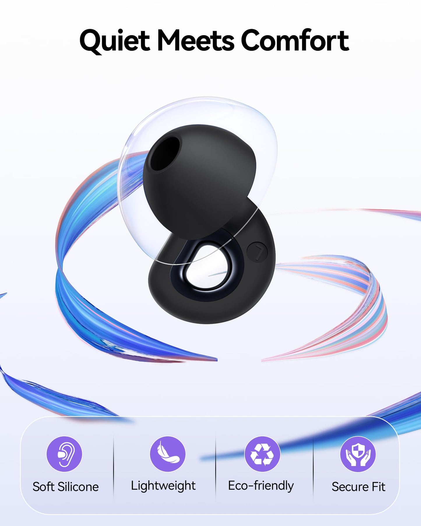 BIGOOD Ear Plugs for Sleeping, 50dB Noise Cancelling Ear Plug with 7 Pairs of Dual Single Layer Tips Reusable Ear Plugs for Noise Reduction, Silicone Earplugs for Concert, Snoring, Motorcycle Black