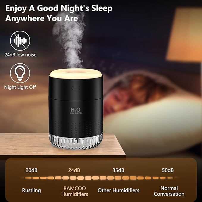 Portable Mini Humidifier, Auto Shut-Off, 2 Mist Modes, Quite, Small Humidifiers for Bedroom Travel Office Desk Plants (Black)