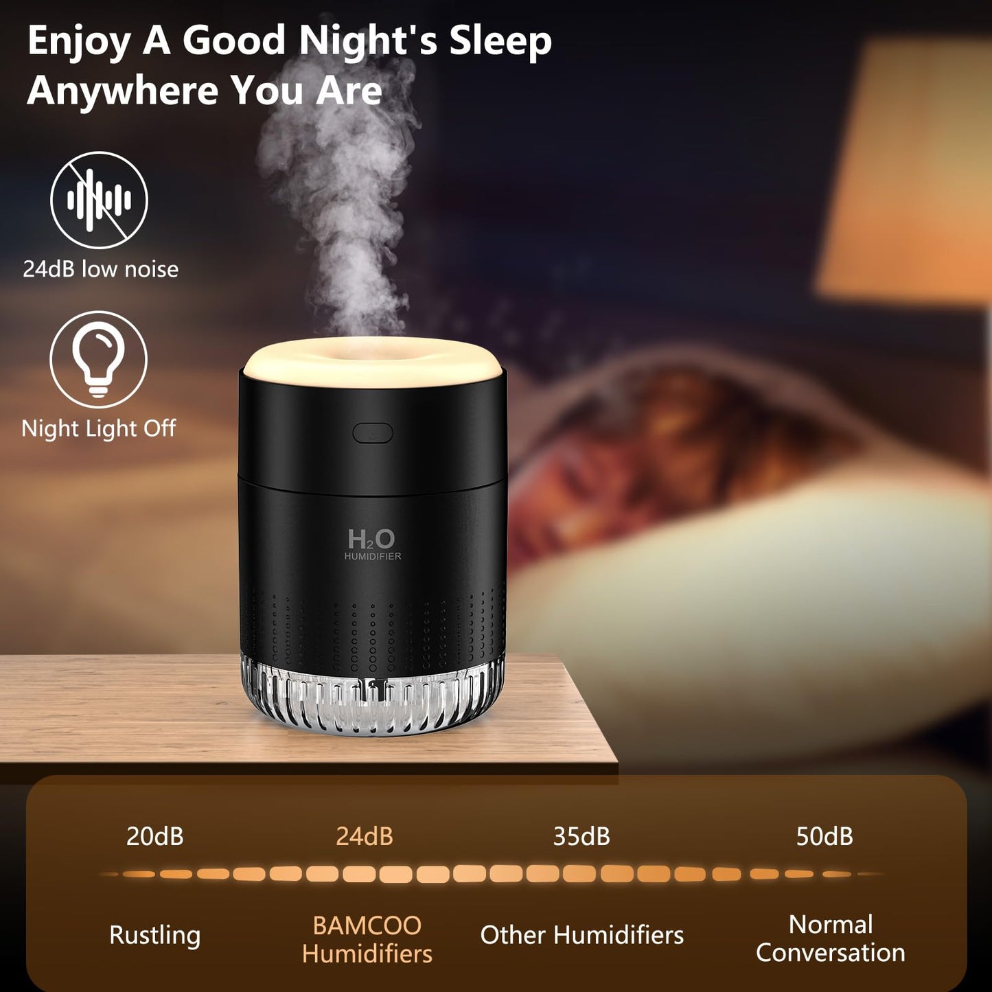 BAMCOO Portable Mini Humidifier, Auto Shut-Off, 2 Mist Modes, Quite, Small Humidifiers for Bedroom Travel Office Desk Plants (Black)