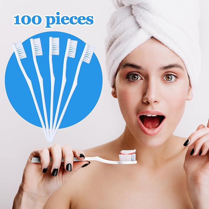 100 pcs Bulk Toothbrushes Individually Wrapped, White Manual Disposable Travel Toothbrush for Adult, Soft Bristles for Homeless,Travel, Hotels