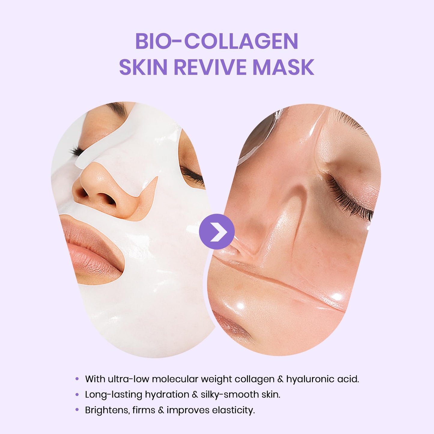 Deep Collagen Anti-Wrinkle Lifting Overnight Facial Mask, Hydrogel Sheet Mask for Glass Glow Skin 34g x 5ea Low Molecular Weight Collagen for Hydration, Pore Tightening, Elasticity & Moisturizing 5Pcs