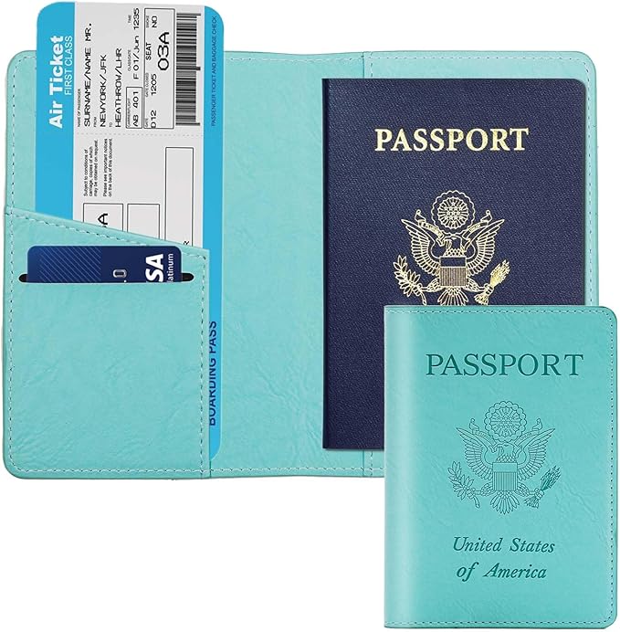 Cnycmy Passport Holder–Slim Travel Organizer for Passport, RFID Blocking,Boarding Pass, Credit Cards | Vegan Leather & Anti-Theft Design(Mint Green5)
