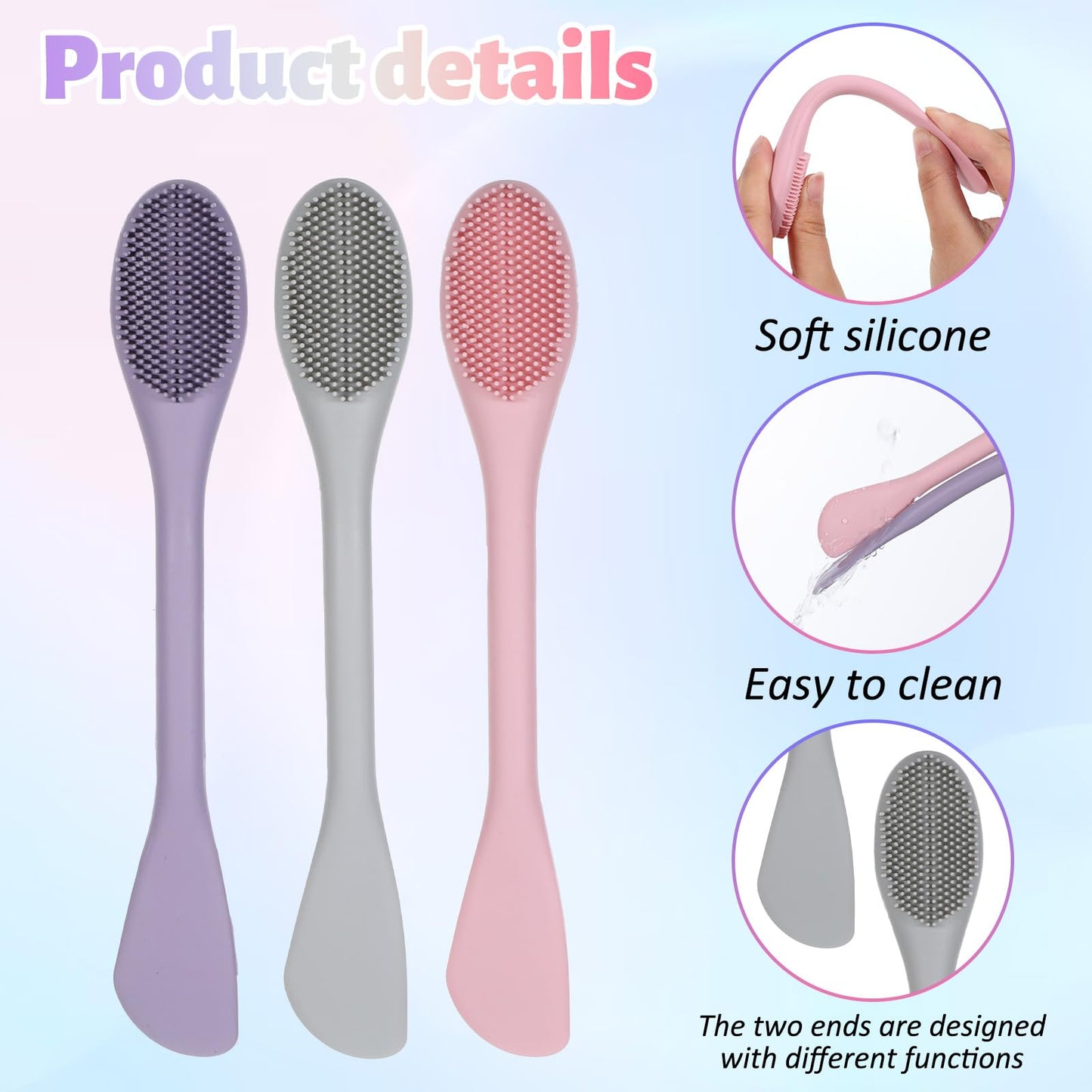 3 PCS 2 in 1 Double-Sided Facial Scrubber Brush Tool, Silicone Facial Cleansing Brush, Face Masks Skincare Brushes for Pore Cleansing, Remove Blackheads, Makeup Skincare Removal