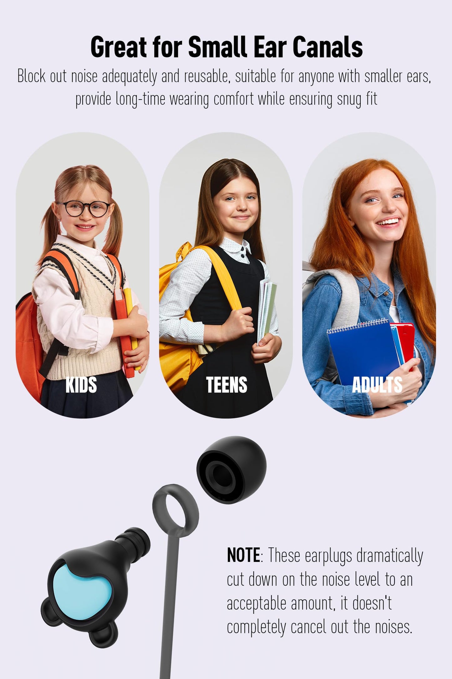 Kids Ear Plugs (6-12 Years) with Lanyard, Kids Ear Protection Reusable Noise Relief Earplugs for Focus, Travel, Concerts, Socializing, Events, Sleep, Anxiety, Stress, Home, School, Playtime - 26 dB