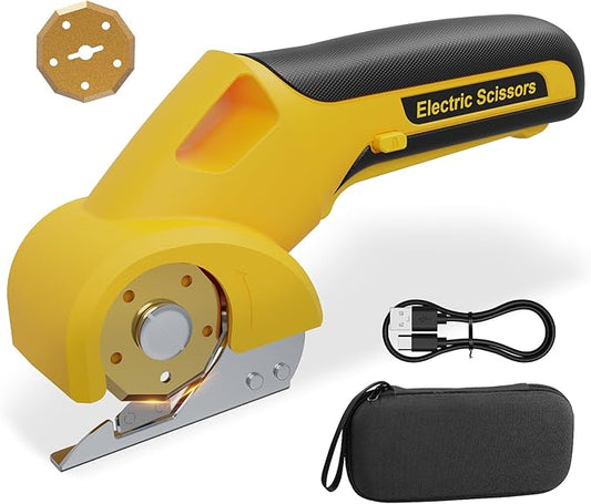 4V 2000mAh Cordless Cardboard Cutter, Electric Box Cutter for Cardboard with 2 Titanium Blades,LED & Safety Lock,Max Cutting1/4",Rotary Cutter for Fabric,Gifts for Men&Women - Lemon Yellow