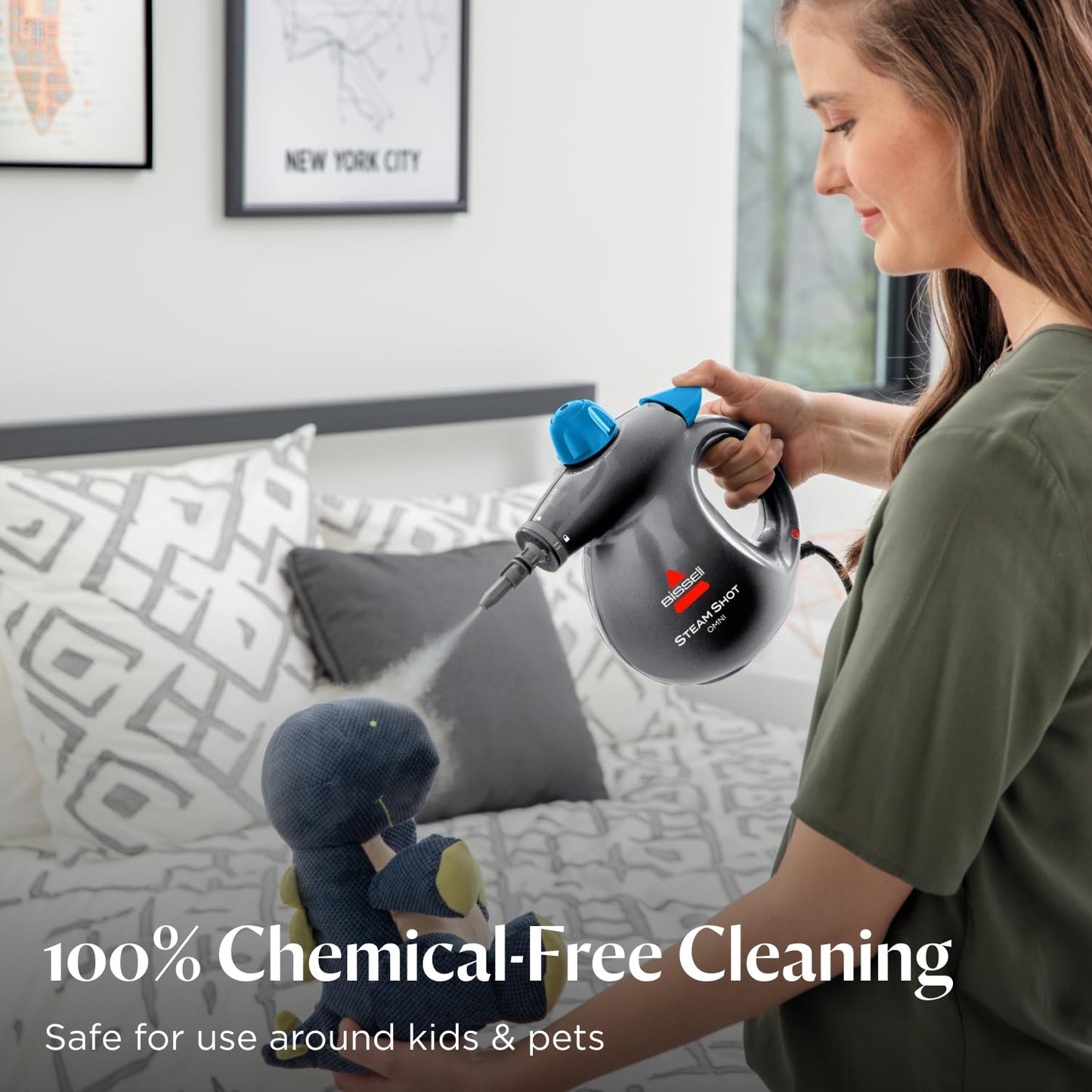 BISSELL Steam Shot Omni Pressurized Handheld Multi-Surface Natural Portable Steam Cleaner with 7 tools for tile, grout, windows, bathrooms, kitchen, auto