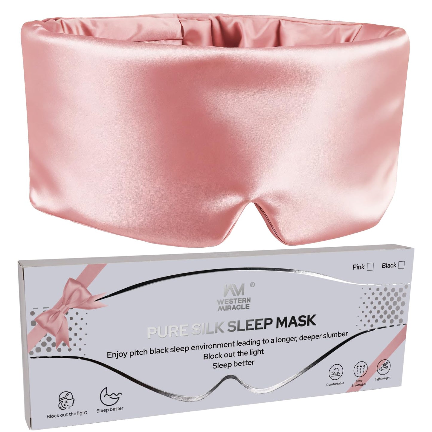 Mulberry Silk Sleep Mask for Men & Women - 100% Light Blocking Blackout Eye Mask for Side Sleepers, Adjustable Fit for All Heads, Soft Zero Pressure Comfort, Unisex Travel Eye Cover(Pink)
