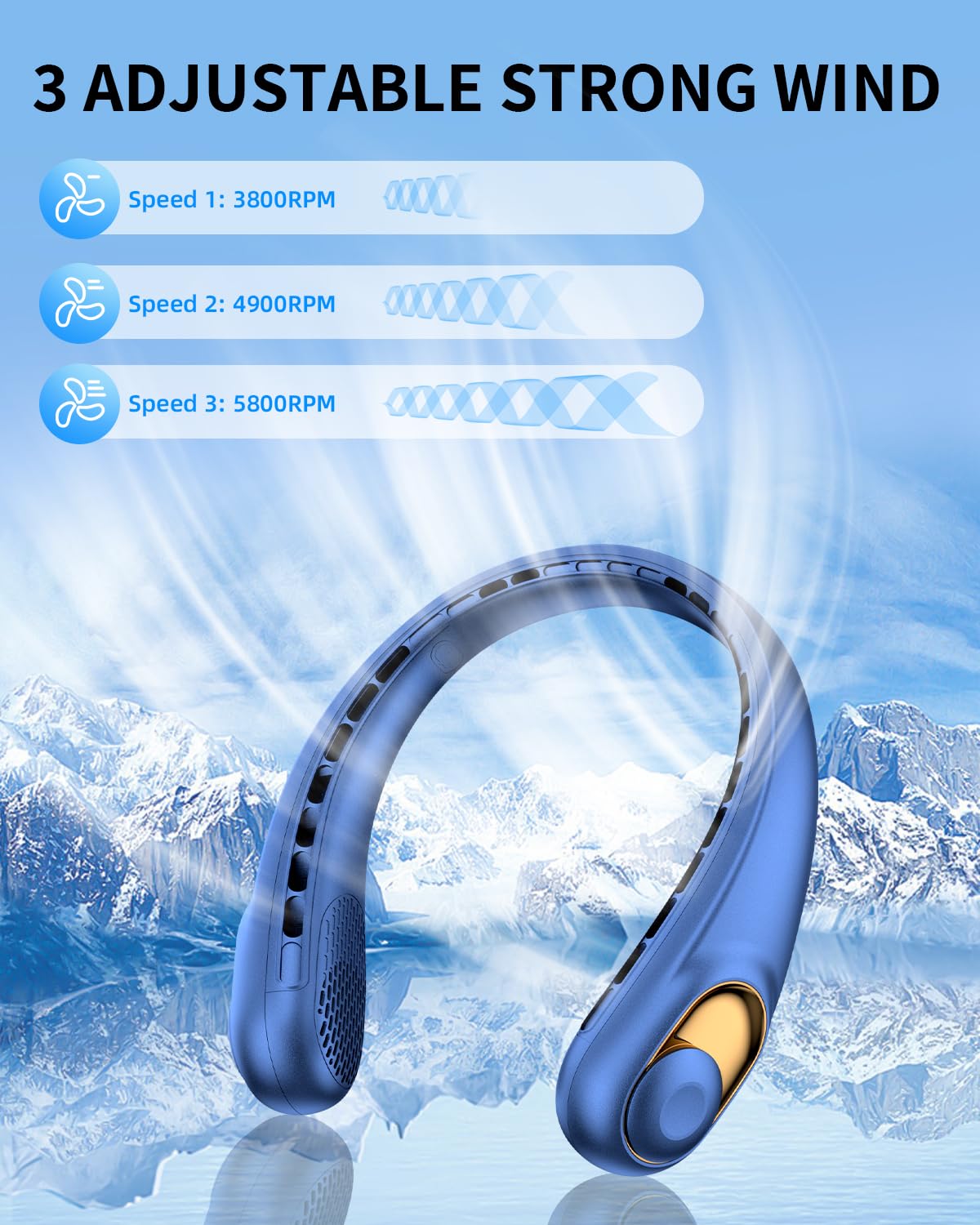 Neck Fan, Personal Fan with LED Indicator, USB-C Charging, Long-Lasting 5200mAh Battery, Hands Free Bladeless Fan with 3 Adjustable Speeds & Ultra-Quiet, Ideal for Home, Travel & Outdoor