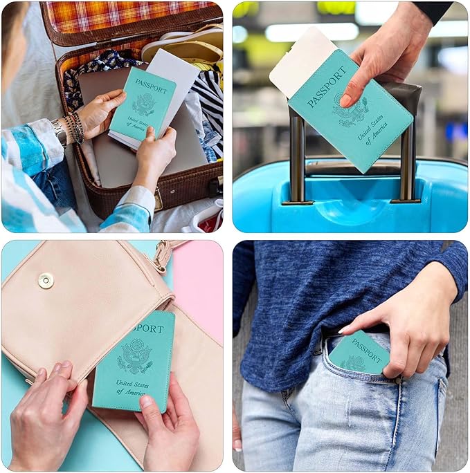 Cnycmy Passport Holder–Slim Travel Organizer for Passport, RFID Blocking,Boarding Pass, Credit Cards | Vegan Leather & Anti-Theft Design(Mint Green5)