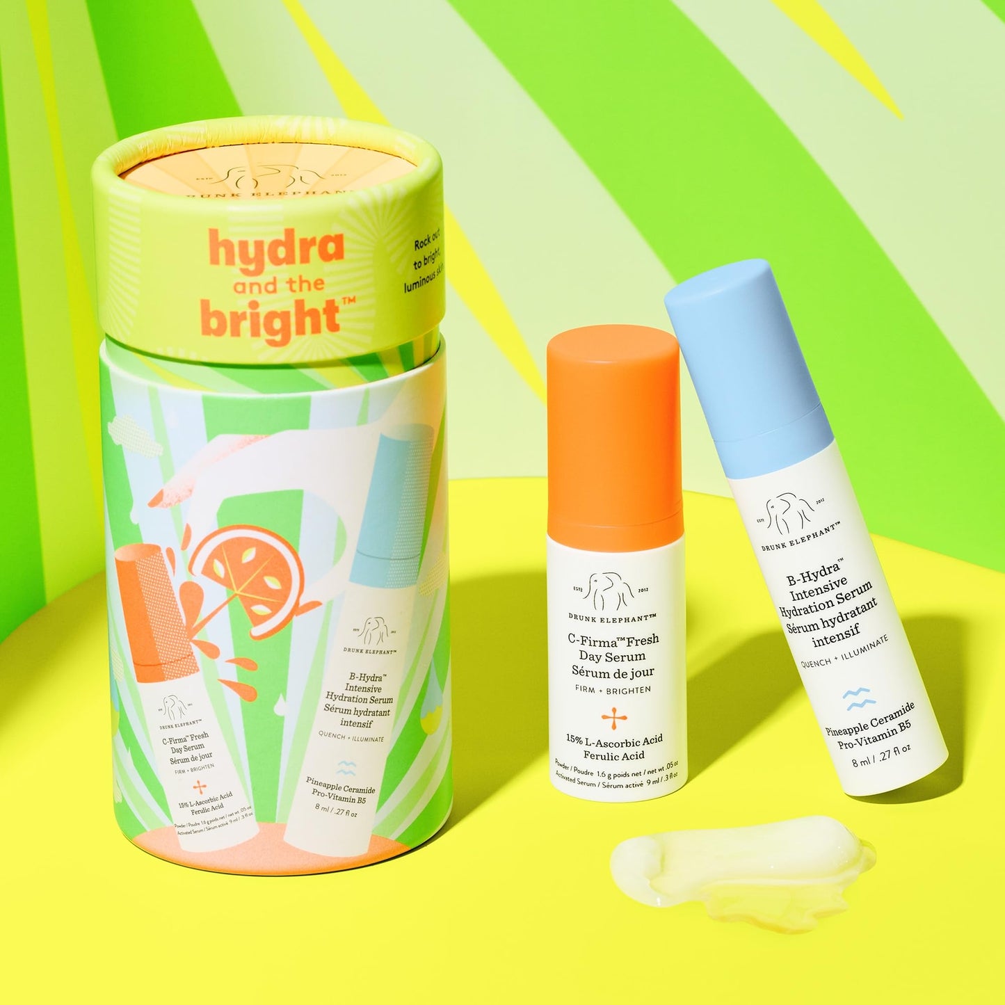 Drunk Elephant Hydra and the Bright - Includes C-Firma (9 ml) and B-Hydra (8 ml) - Clean Clinical Skincare - Cruelty-Free - Dermatologist-Tested - Free of Essential Oils, Silicones, and Fragrance