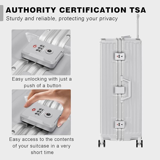AnyZip Luggage Sets 2 Piece Aluminum Frame Carry On and Checked Suitcase PC ABS Hard Shell TSA Lock No Zipper(Silver, 20/28)