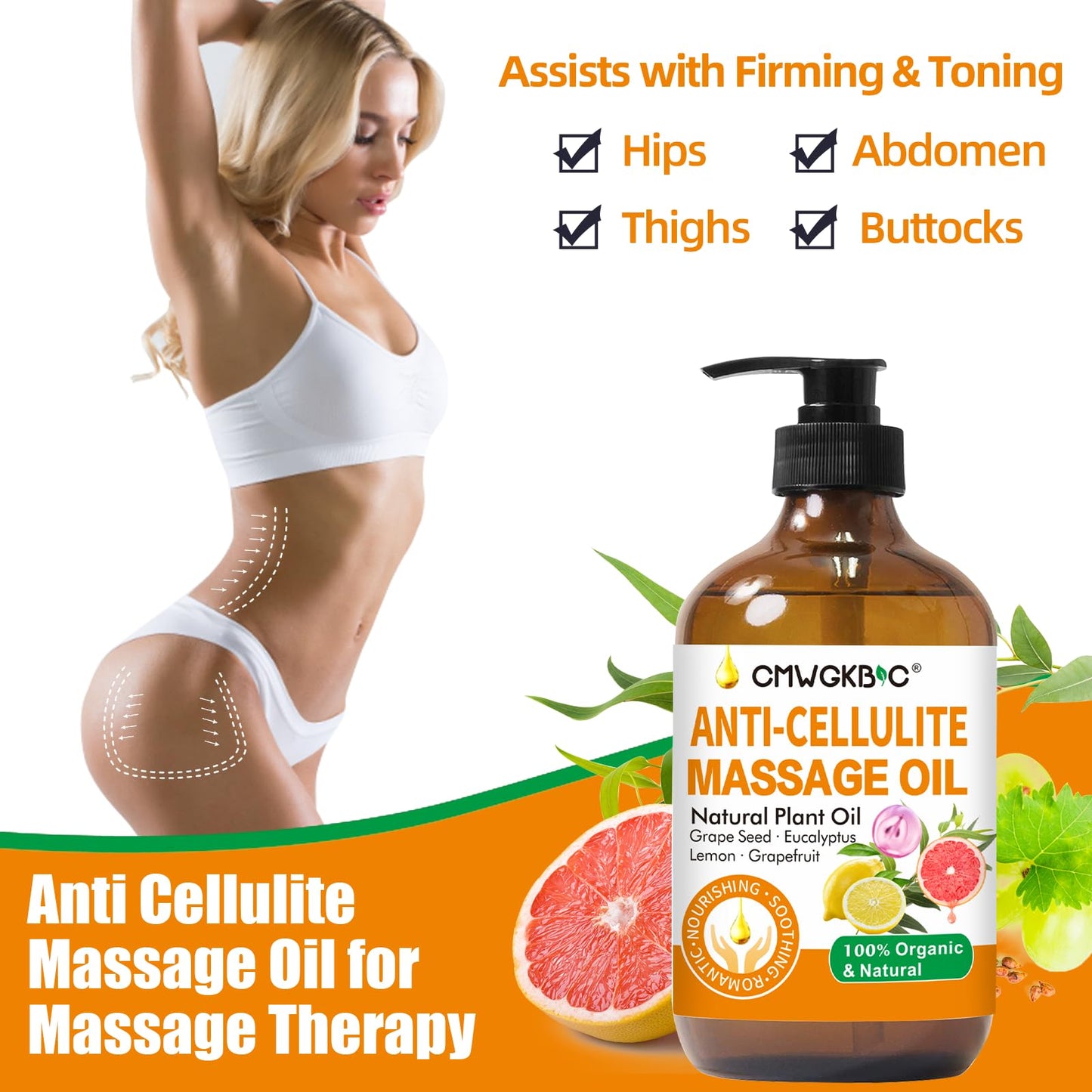 Anti Cellulite Oil Massage Oil for Massage Therapy,Body Oil for Skin Tightening & Cellulite Remover in Thighs and Butt,Cellulite Treatment Massage Oil,Assists with Firming,Toning & Moisturizes Skin