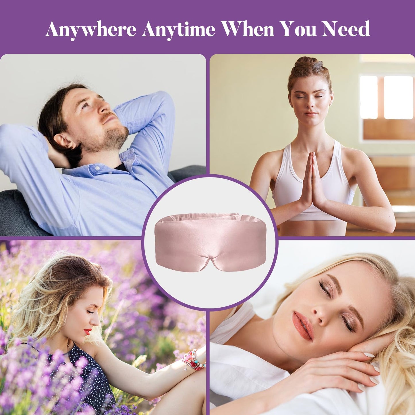 Okaydot Purple Lavender Eye Mask, Weighted Sleep Mask for Dry Eyes, Microwave Heated Therapy, Adjustable Satin Eye Pillow