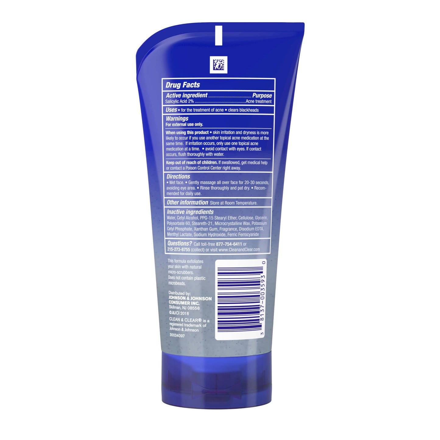 Clean & Clear Blackhead Eraser Oil-Free Facial Scrub with 2% Salicylic Acid Acne Medication, Exfoliating Daily Face Scrub for Acne-Prone Skin Care, 5 oz, 2 Pack