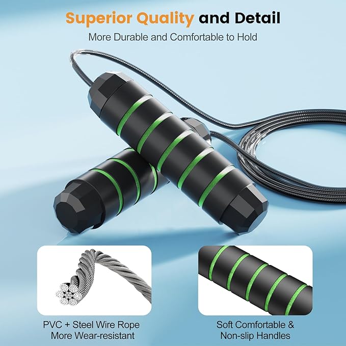 Jump Rope,Tangle-Free Rapid Speed Jump Rope with Ball Bearings for Men,Women and Kids,Adjustable Steel Skipping Rope with Ergonomic Foam Handles,A Ideal Equipment and Accessories for Workout,Fitness,Exercise,Home Gym,Slim Body