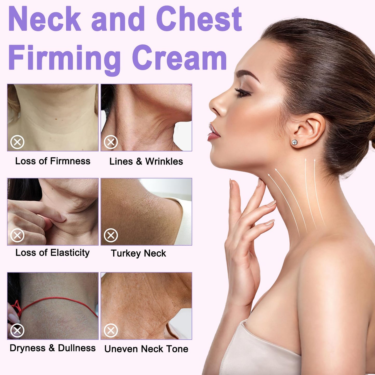 AH-8 Neck Firming Cream, Tighten Lift Neck Cream with Roller Massage for Neck Chest, Tightening Lifting Sagging Wrinkle Skin Care, Moisturizing, Collagen Retinol Lotion Korean Skincare for Women