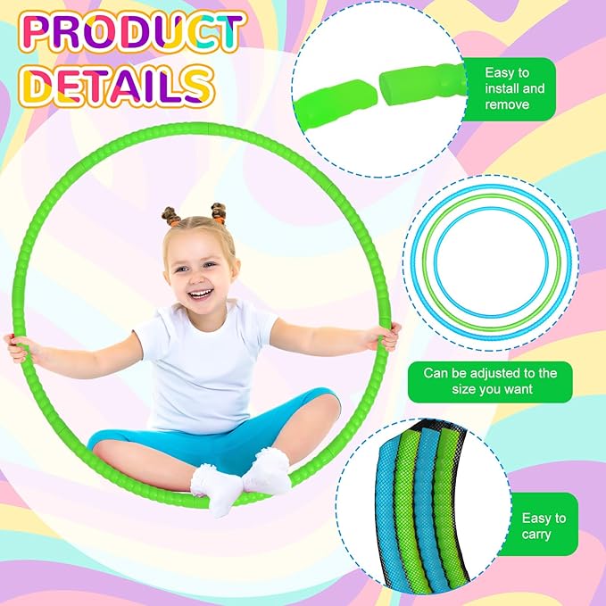 6 Pcs Exercise Hoop Detachable Fitness Rings Adjustable Plastic Toy Fitness Hoop Playground Toys Colored Circles for Teens Games Gymnastics Agility, 28 Inch(Green,Blue)