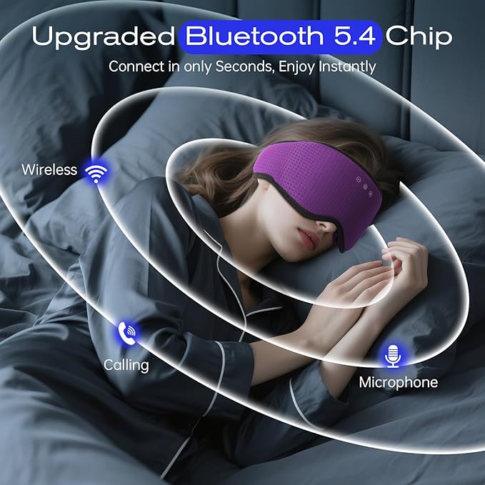 Sleep Mask with Bluetooth 5.4 Headphones, Removable 3D Eye Cups, Timing Sleeping Headphones for Side Sleepers, Wireless Music Eye Mask Speakers for Men, Women, Tech Gifts, Purple