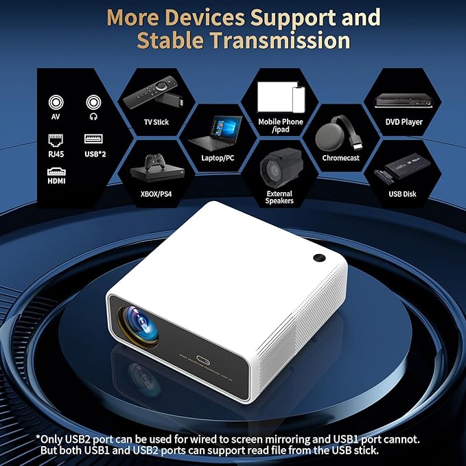 2000 Ansi Smart Outdoor Projector 4K with WIFI and Bluetooth,Auto Focus,ARC,DoIby Audio,PPT,Outdoor Movie Home Projector 4k HDR10+30W Speaker,500''Display,Compatible w/ TV Stick,iOS,Android,PC