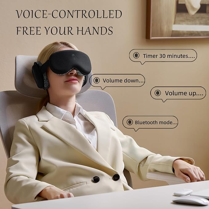 CLOZIA Sleep Headphones Wireless Bluetooth, White Noise Bluetooth Sleep Mask with 12 Soothing Sound, Sleep Mask with Bluetooth Headphones for Travel Yoga Office Meditation, Black