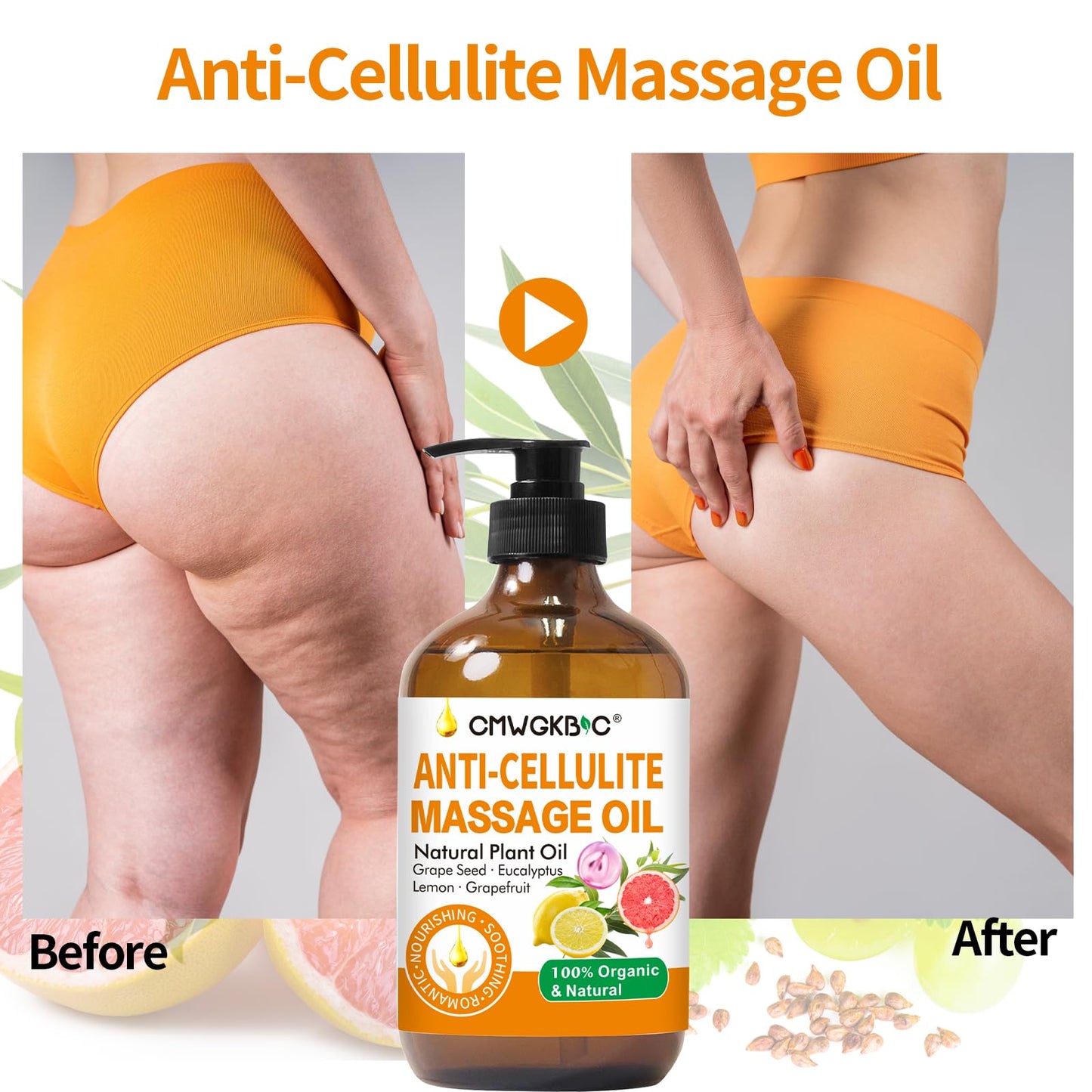 Anti Cellulite Oil Massage Oil for Massage Therapy,Body Oil for Skin Tightening & Cellulite Remover in Thighs and Butt,Cellulite Treatment Massage Oil,Assists with Firming,Toning & Moisturizes Skin