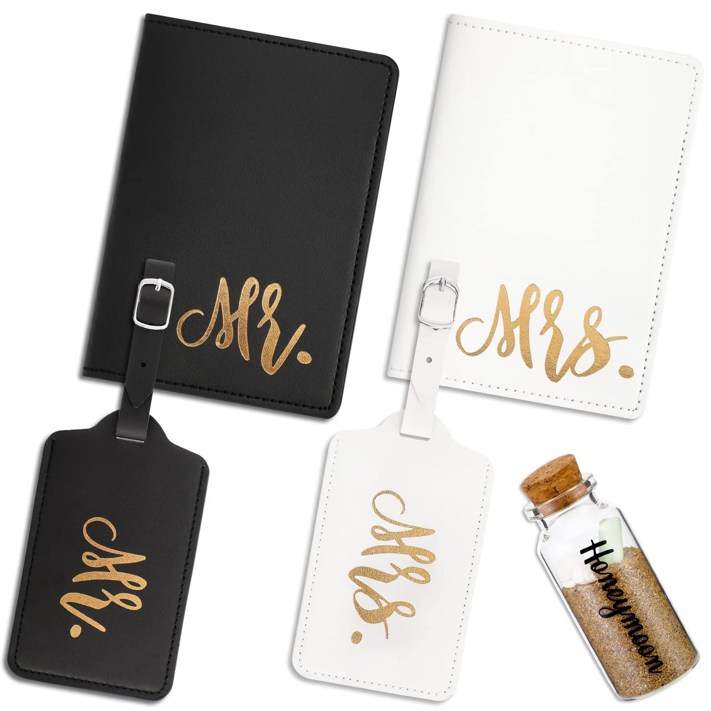 5 Pcs Mr and Mrs Passport Holder Cover Travel Luggage Tag Honeymoon Couple Gift