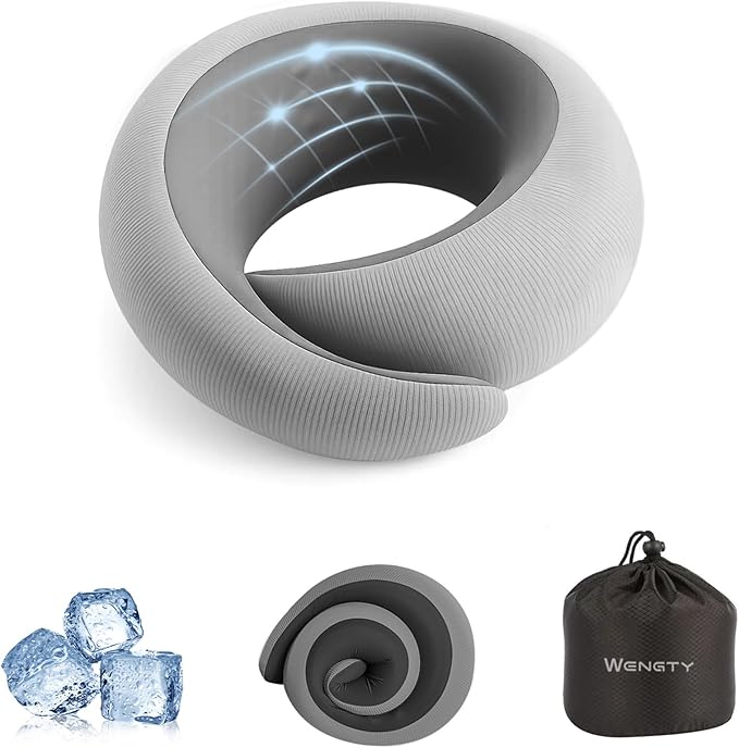 Travel Pillows for Airplanes,Memory Foam Neck Pillow for Traveling,Smooth & Cooling Fabric Plane Pillow for Long Flight,Ideal for Travels,Airplanes,Offices,Cars (Gray, Standard-Broad Fit)