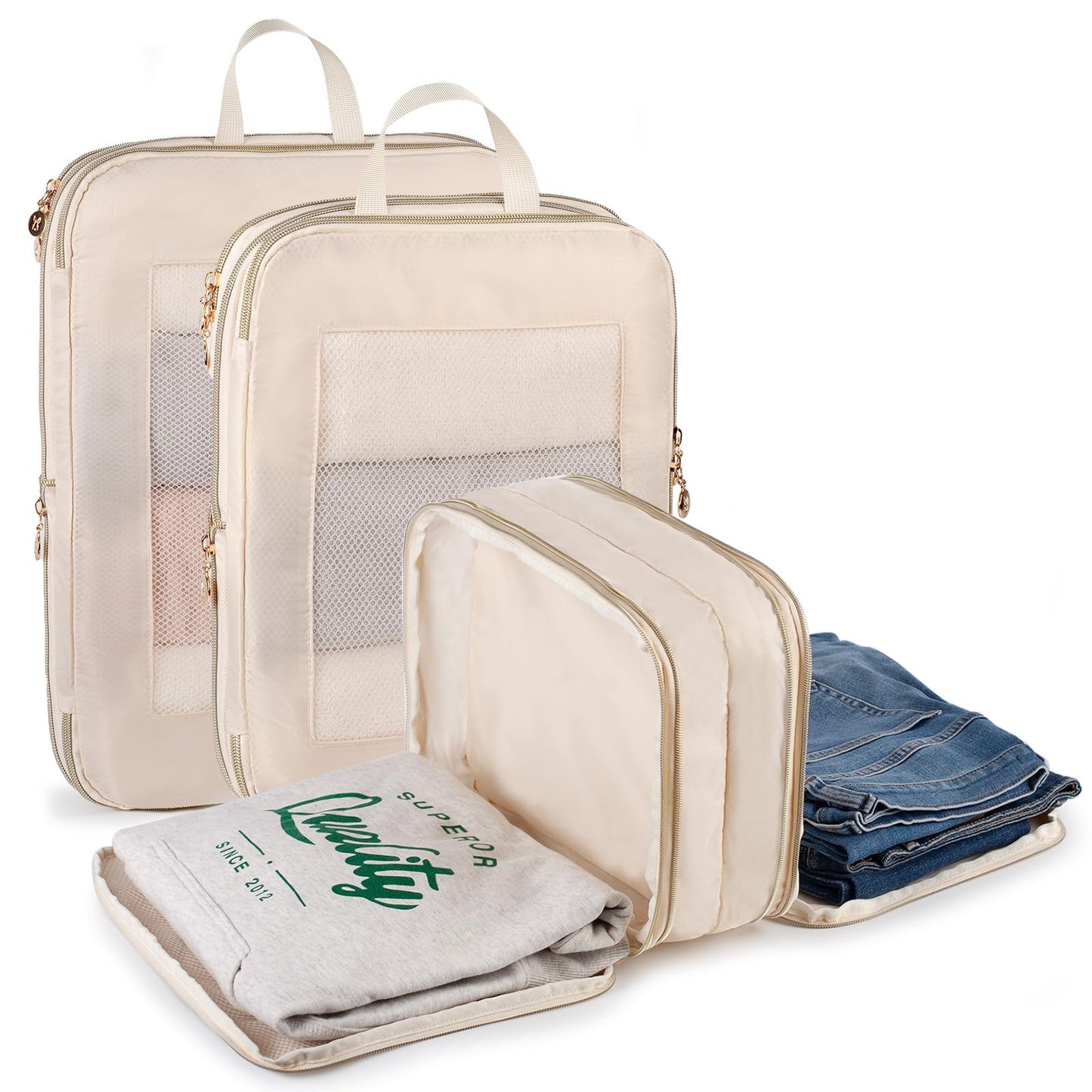 Expandable Double-Sided Compression Packing Cube，3 Set Lightweight Double Deck Organizer Bag Carry on Luggage Backpack Suitcases，Women Travel Accessories for Separate Clean and Dirty Clothes