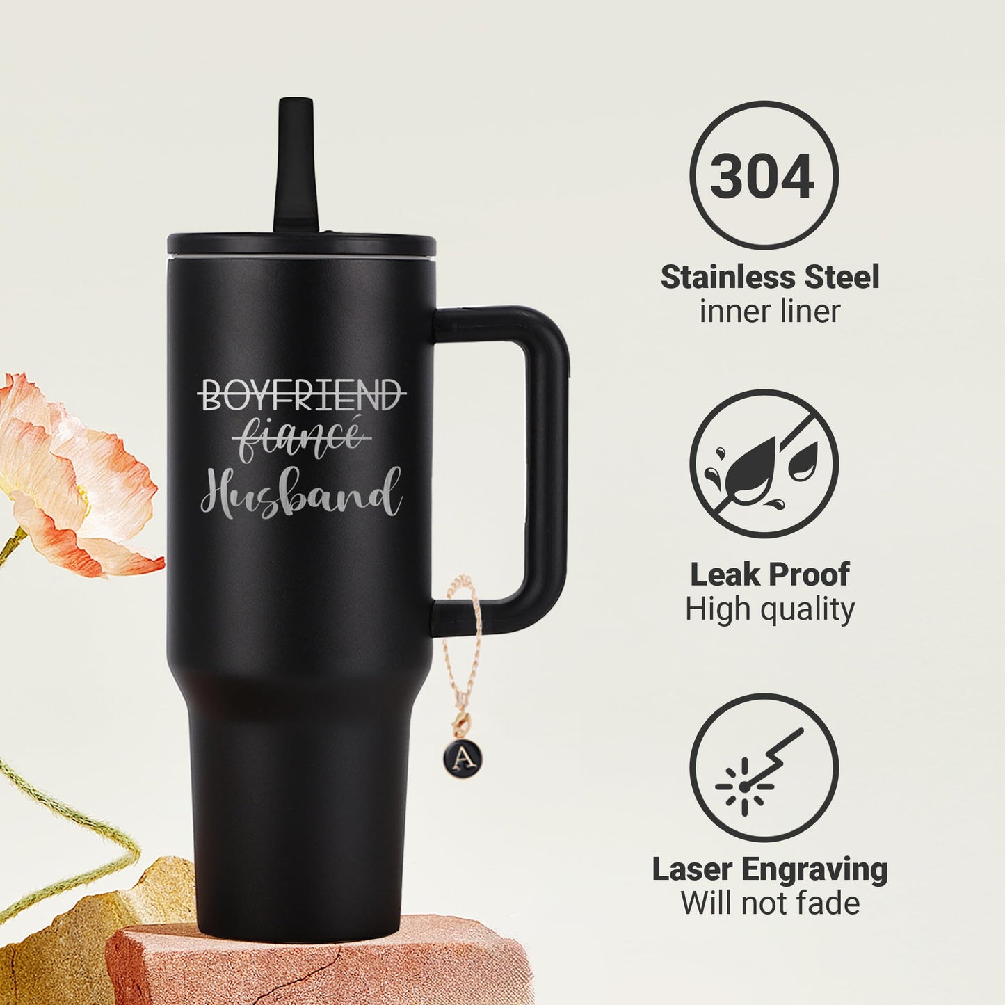 Wedding Gifts for Couples 2025 Husband and Wife 40 oz Tumbler Cup for Couples with Handle Lids Straws Letter Charm Accessories 2 Pack Engagement gifts for Couple Bridal Shower Gifts for Bride Groom