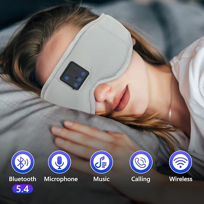 Aurya Sleep Mask with Bluetooth Headphones, 3D Eye Mask for Sleeping, 5.4 Wireless Sleeping Headphones with Ultra-Thin HD Stereo Speaker for Side Sleeper, Office Nap, Air Travel, Meditation