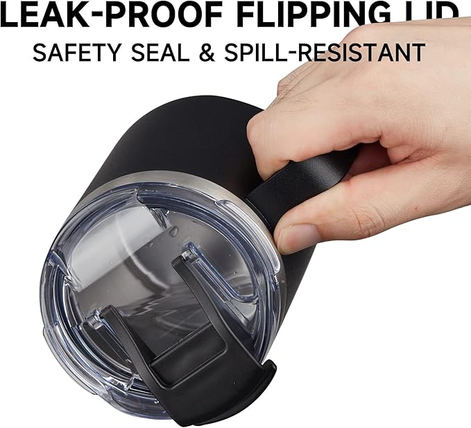 ALOUFEA 12oz Insulated Coffee Mug Cup with Handle, Stainless Steel Travel Coffee Mug with Flip Lid, Double Wall Vacuum Coffee Tumbler, Orange