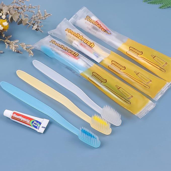 30 Pack Disposable Toothbrushes with Toothpaste, Individually Wrapped Disposable Toothbrushes Bulk Toothbrushes Medium Soft Bristle, Manual Travel Toothbrush Kit for Travel Hotel Guest, 3 Colors