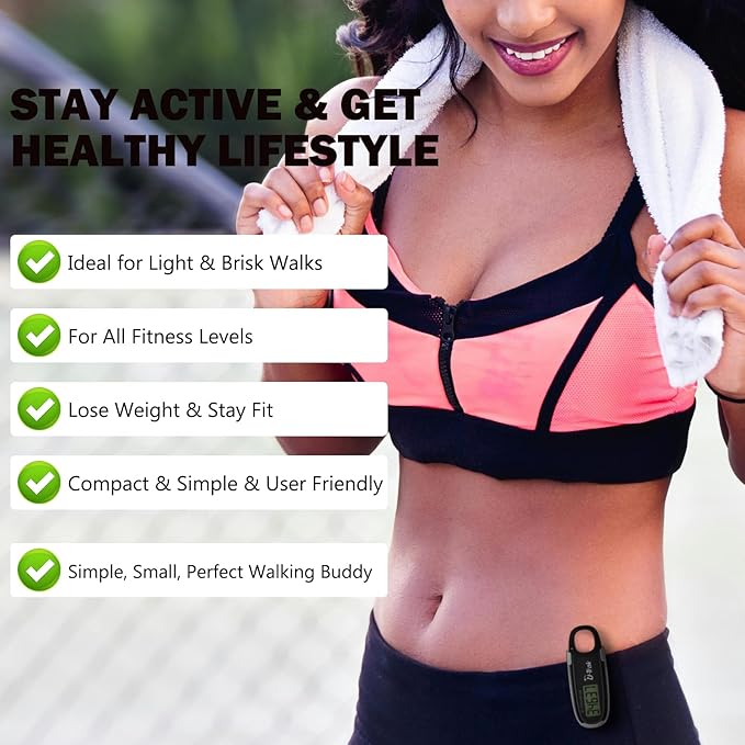 3D Pedometer for Walking with Removable Clip and Carabiner Simple Step Counter for Walking Accurate Clip On Step Tracker for Men Women Kids