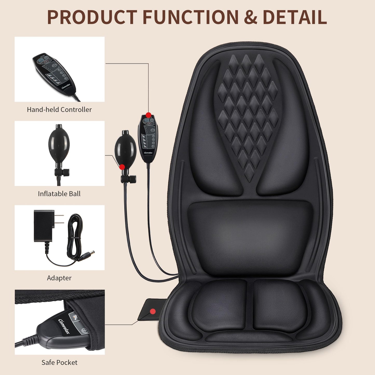 Back Massager with Heat, Massage Seat Cushion with 3D Lumbar Traction, 8 Vibrating Motors Massager Chair Pad for Full Body Pain Relief, and Home Use
