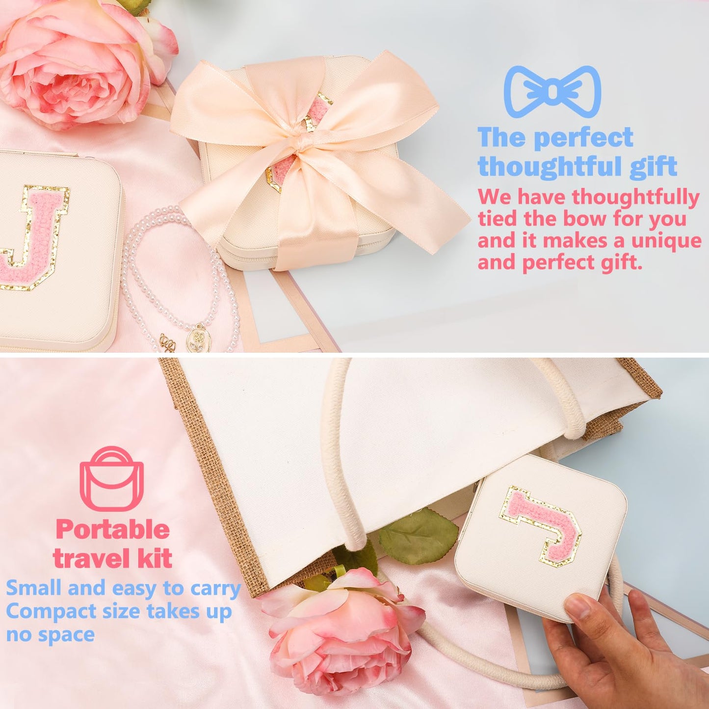 CHMI Travel Jewelry Case, White Travel Jewelry Box, Travel Jewelry Organizer, Travel Gifts for Women Girls, Jewelry Organizer Box, Birthday Gifts for Women, Christmas Gifts for Teens Girls - Initial J