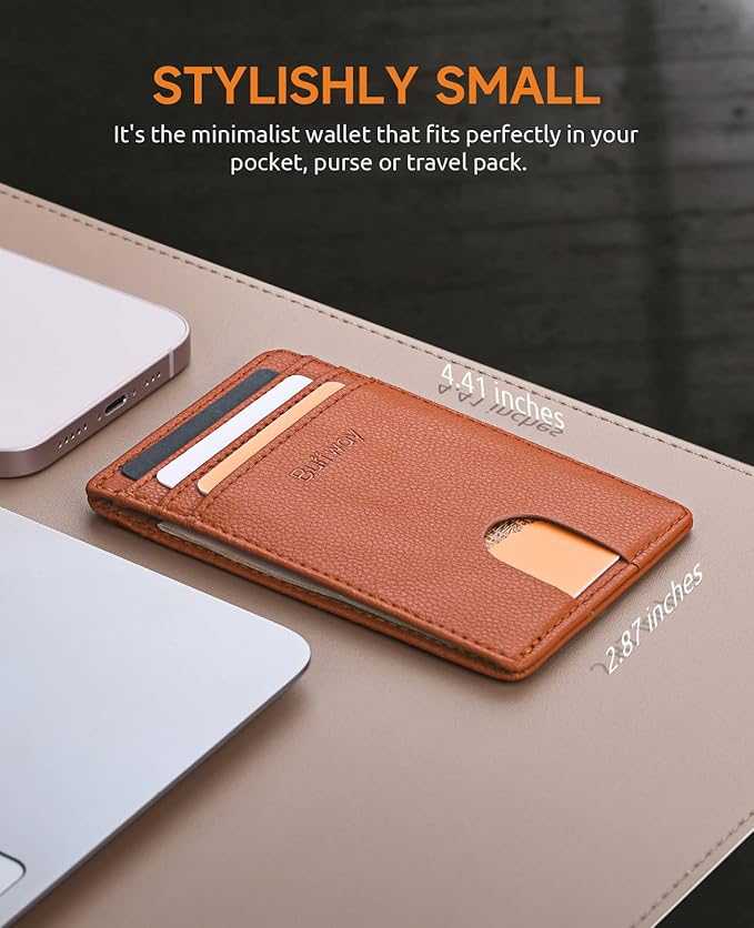Buffway Mens Slim Wallet, Minimalist Thin Front Pocket Leather Credit Card Holder with RFID Blocking for Work Travel