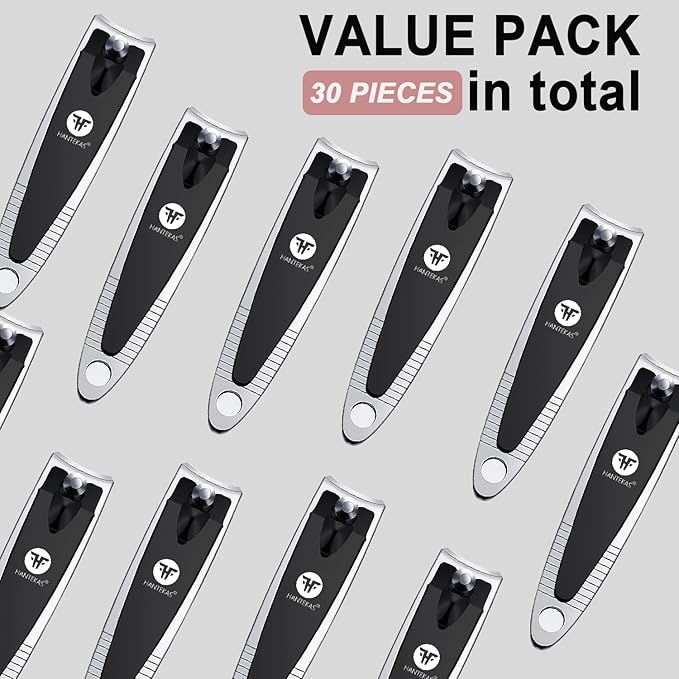 30 Pieces Fingernail Nail Clipper Bulk Blak Sliver Portable Toenail Clippers Cutter Set