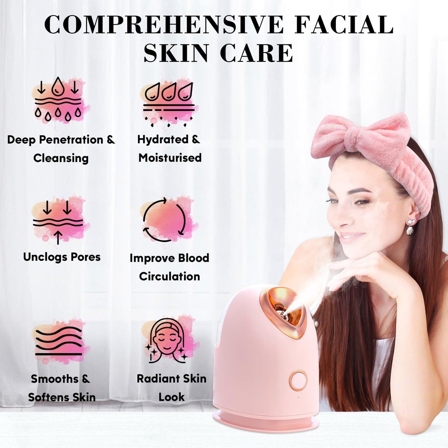 Pjordo Face Steamer for Facial Deep Cleaning Unclogs Pores, Nano Ionic Warm Mist Humidifier Steamer for Face Home Sauna SPA, Bonus 4 Piece Stainless Steel Skin Kit, Gift for Women