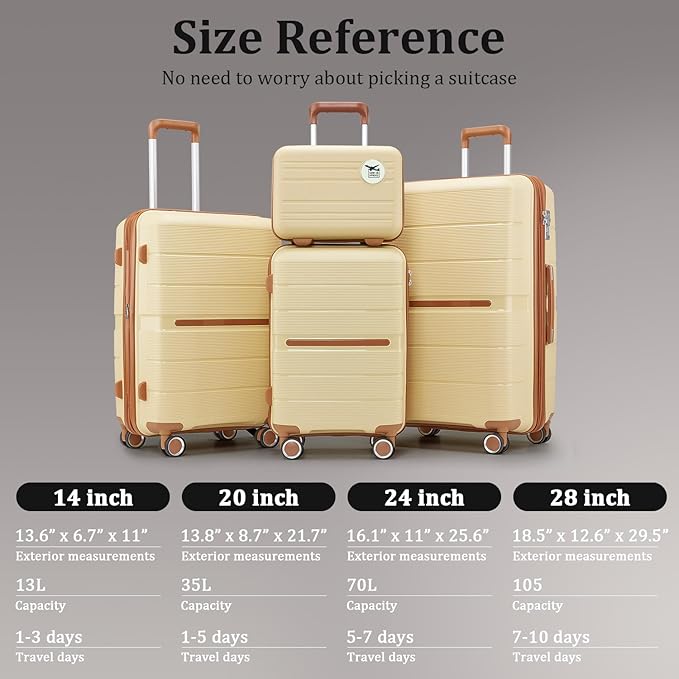 4-Piece Hardshell Luggage Set with TSA Locks, Expandable Suitcases and Silent Spinner Wheels - Vibrant Colors for Easy Identification (14/20/24/28 Inch) - Family Travel Suitcase Sets